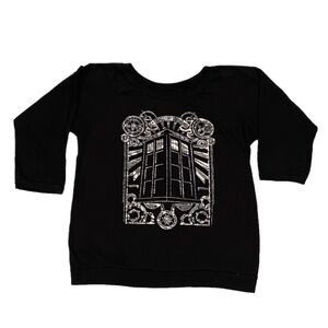 Doctor Who Tardis 3/4 Length Sleeve Shirt Juniors L Black/Silver Foil Pullover